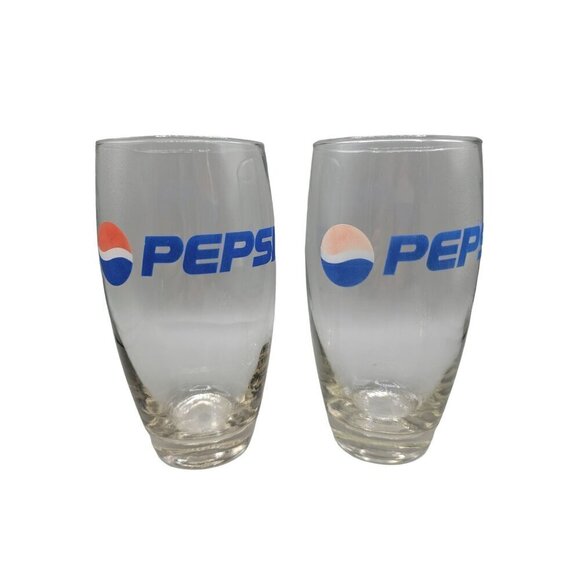 Pepsi Drinking Glasses Cups Vintage Advertising Glassware Large 16oz - Picture 1 of 9